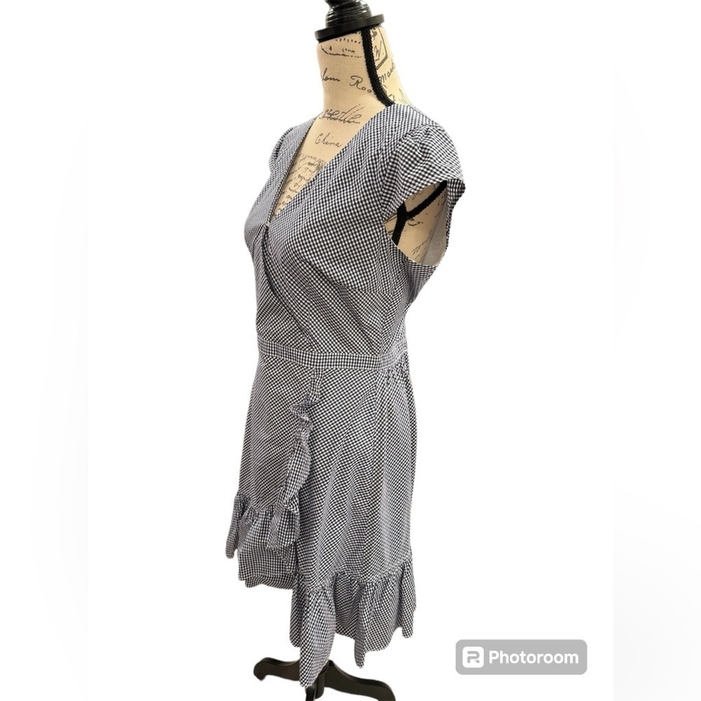 J. Crew Gingham Dress Blue and White Womens Size 6 Cap Sleeve 100% Cotton Poplin - Picture 2 of 15